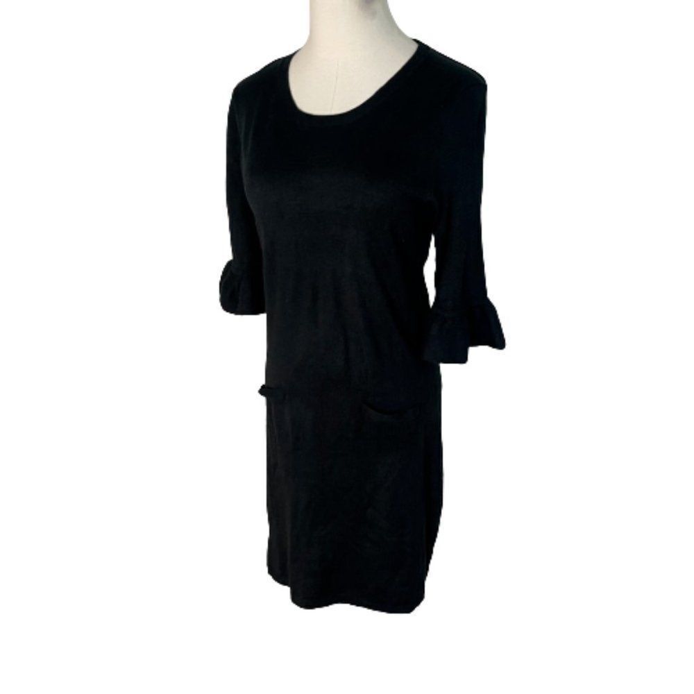 Pow Wow S Small Mini Sweater Dress Knit with Pockets Black